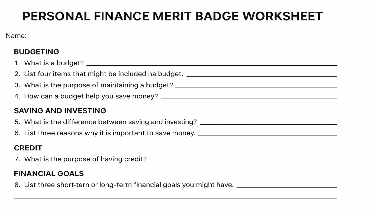 personal finance merit badge worksheet​