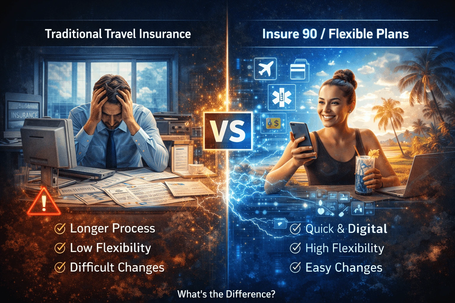 Comparison between traditional insurance systems and Insure 90 flexible insurance management platform